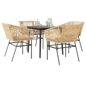 5 Piece Patio Dining Set with Cushions Brown Poly Rattan Glass