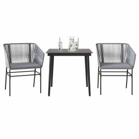 3 Piece Patio Dining Set with Cushions Gray Poly Rattan Glass