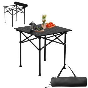 Black Camping Roll Table Carbon Steel Square Tube Frame Heavy Duty Portable Folding Table Supports Up to 100KG Compact Outdoor Picnic Table for C