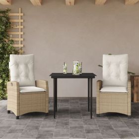 3 Piece Patio Dining Set with Cushions Beige Poly Rattan