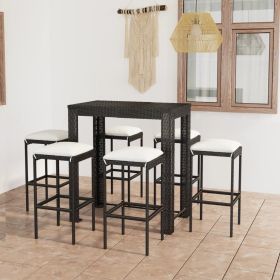 Garden Bar Set Black PE rattan, powder-coated steel 7 Piece Set
