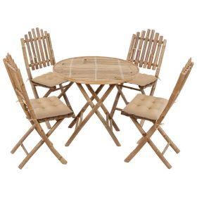 5 Piece Folding Patio Dining Set with Cushions Bamboo