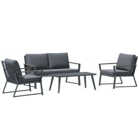 4 Piece Patio Furniture Set, Aluminum Conversation Set, Outdoor Garden Sofa Set with Armchairs, Loveseat, Center Coffee Table and Cushions, Dark