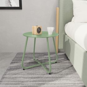 Outdoor Table Small Patio Side Table, Round Metal Side Table, Weatherproof, Portable, Outdoor End for Garden, Balcony, Yard (Color: Bean Green)