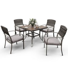 Pamapic Outdoor Dining Sets for 4 with Iron Frame & Rattan Backrest (Color: Grey)